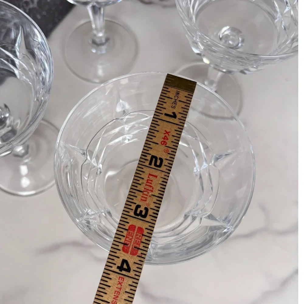 Vintage Crystal Champagne Coupe Glasses Set‎ of 4 Diamond Cut Pedestal Stemware